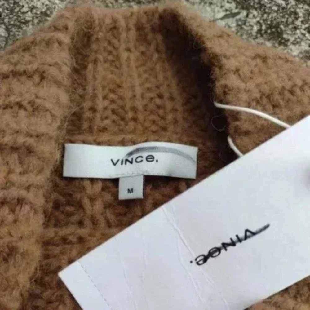 Vince Alpaca Mohair Mock Neck Sweater M Brown Marled NWT Winter Holiday - Picture 3 of 7